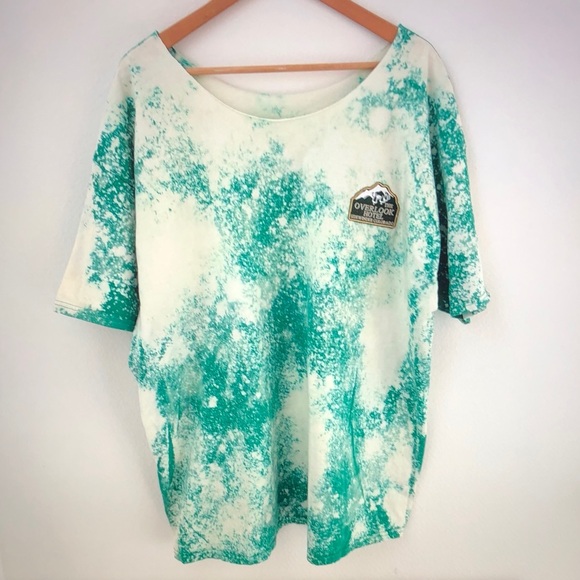 Hanes Tops - Hanes Teal and Cream Tie-Dye Scoop Neck Tee